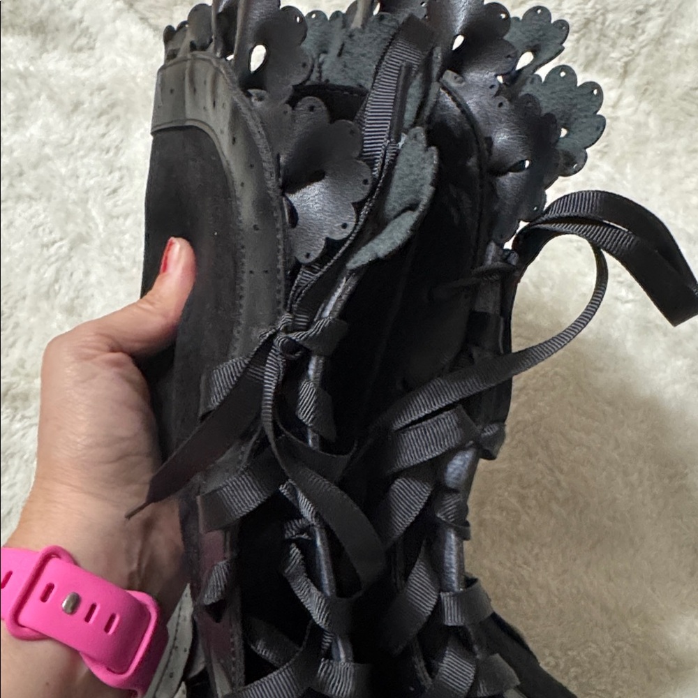 Victorian Boots Lace Up Renaissance Goth Vintage Ruffles  Mid Heels Granny - Picture 11 of 13
